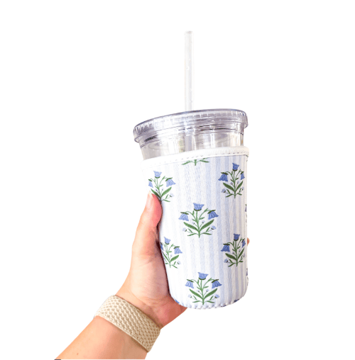 Oak Shore Collective LLC Medium Bellflowers and Stripes | Iced Coffee Sleeve
