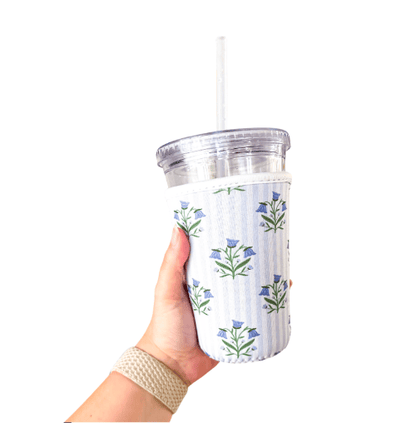 Oak Shore Collective LLC Medium Bellflowers and Stripes | Iced Coffee Sleeve