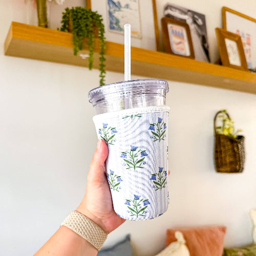 Oak Shore Collective LLC Medium Bellflowers and Stripes | Iced Coffee Sleeve