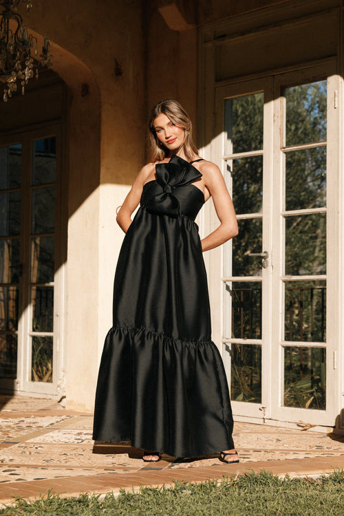 Petal and Pup USA DRESSES Betina Bow Front Maxi Dress - Black