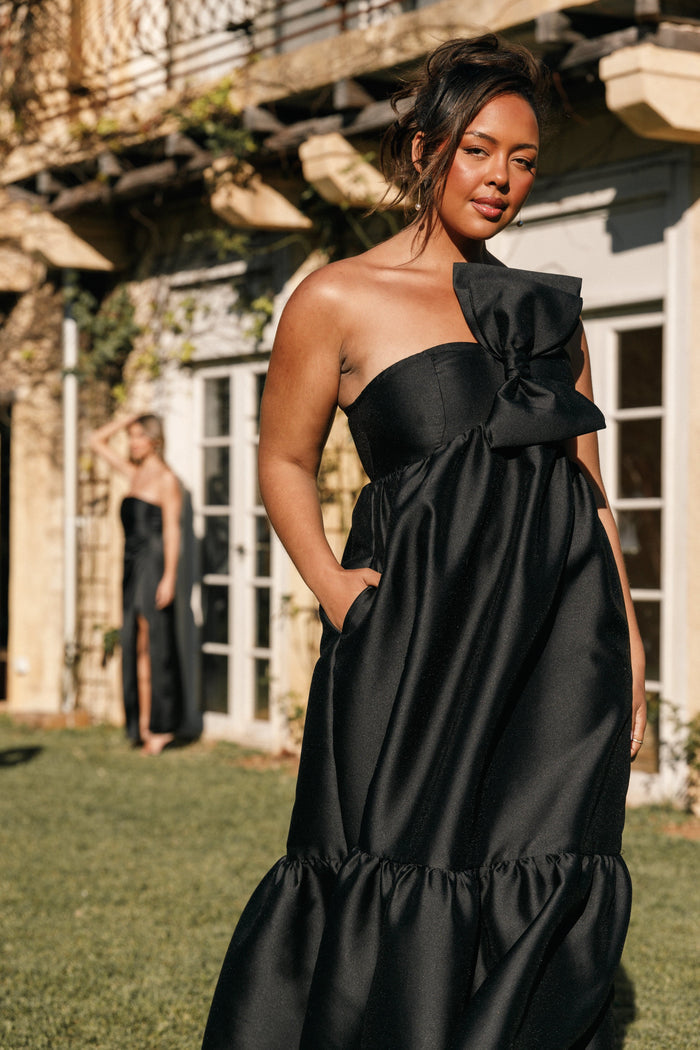 Petal and Pup USA DRESSES Betina Bow Front Maxi Dress - Black