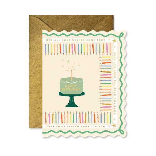 Ginger P. Designs Birthday Cake and Candles Scallop Greeting Card