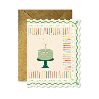 Ginger P. Designs Birthday Cake and Candles Scallop Greeting Card