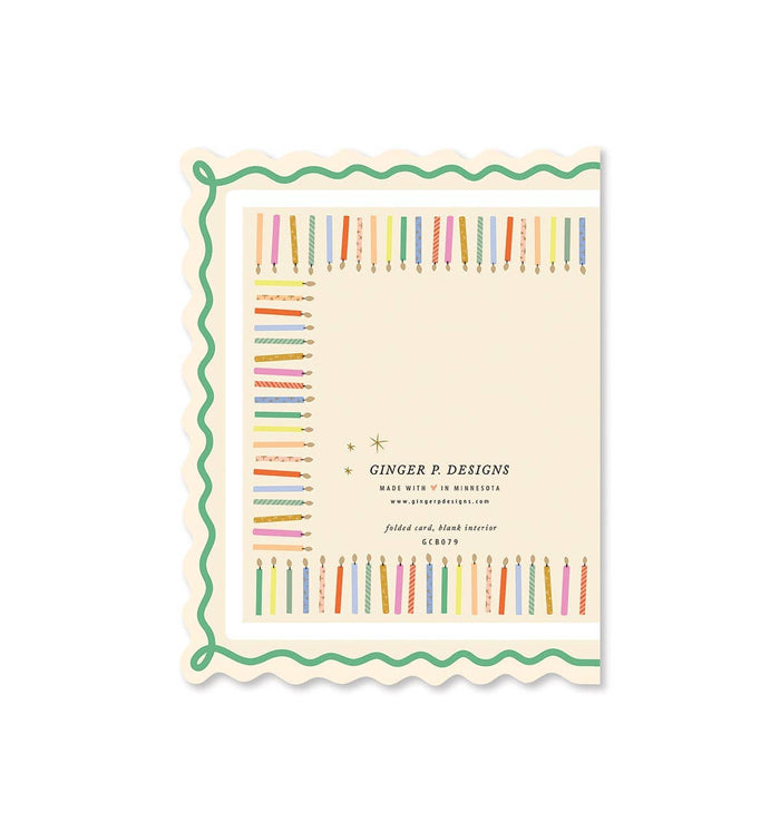 Ginger P. Designs Birthday Cake and Candles Scallop Greeting Card