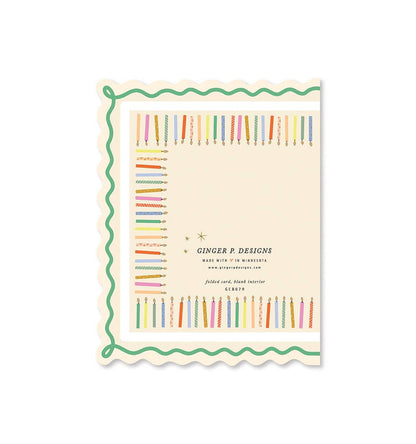 Ginger P. Designs Birthday Cake and Candles Scallop Greeting Card