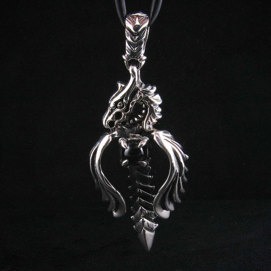 Black Onyx Angel Dragon 925 Sterling Silver Gothic Pendant