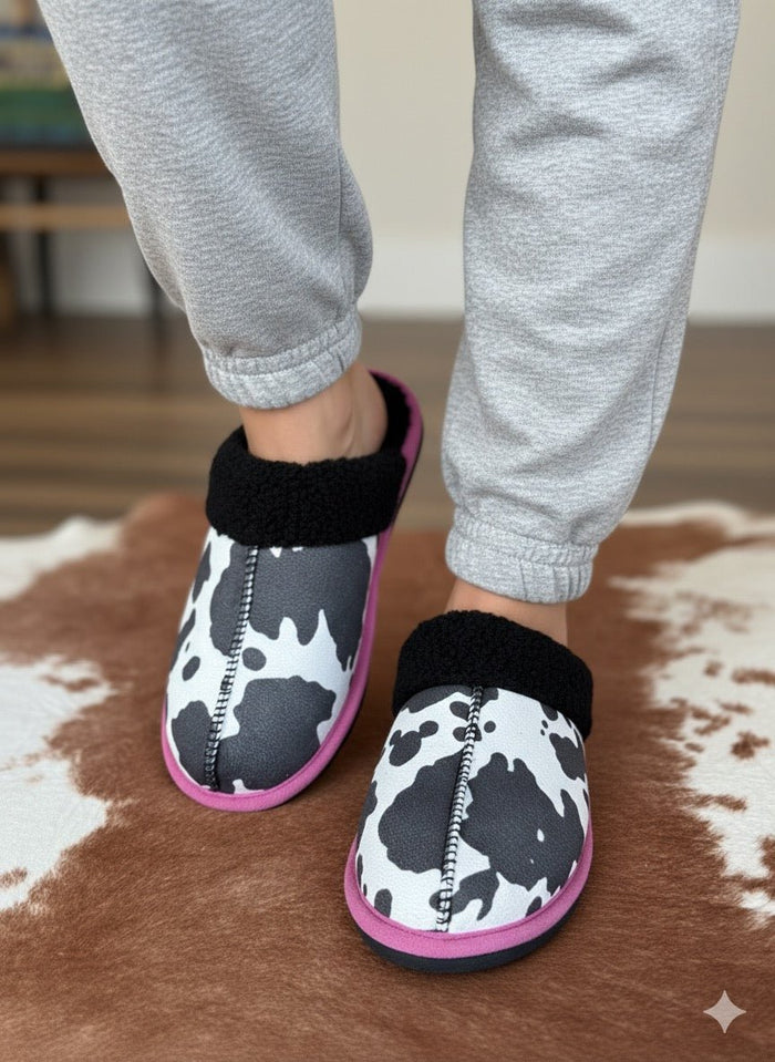 Black Pink Cow Print Slippers6