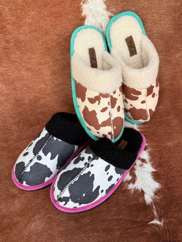 Black Pink Cow Print Slippers6