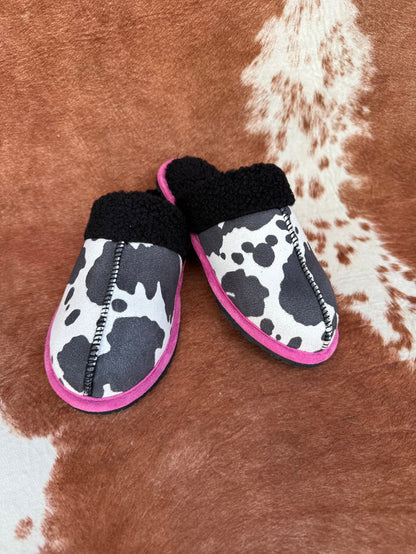Black Pink Cow Print Slippers6