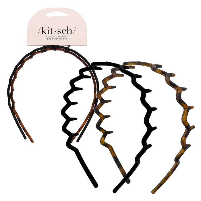 KITSCH Zig Zag Headband 2pc - Black & Tort