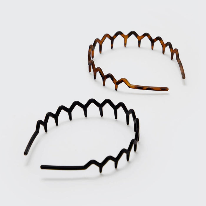 KITSCH Zig Zag Headband 2pc - Black & Tort