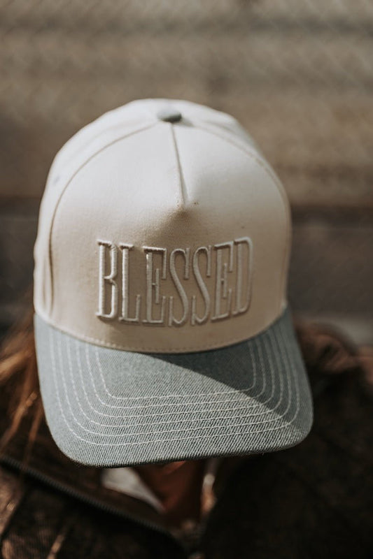 Blessed Embroidered Denim Trucker Hat