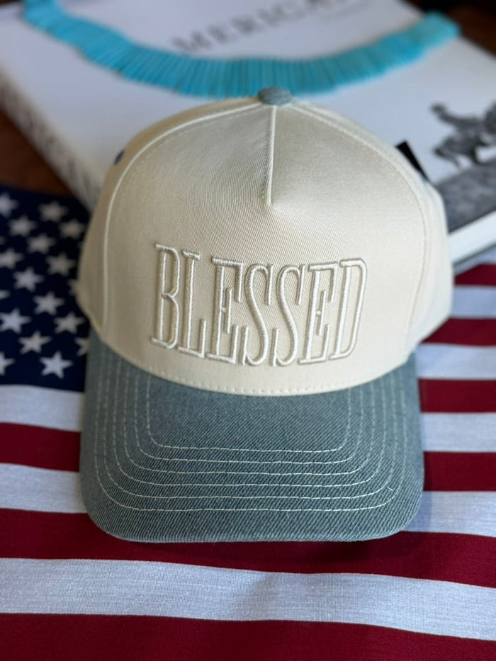 Blessed Embroidered Denim Trucker Hat