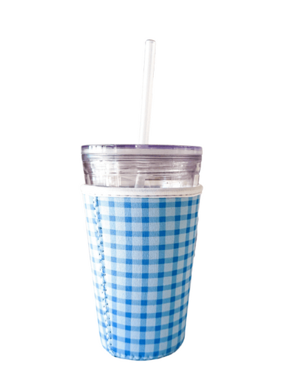 Oak Shore Collective LLC Medium (20-24oz) Blue Gingham | Reusable Coffee Sleeve