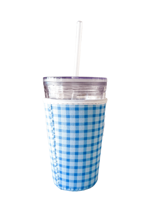 Oak Shore Collective LLC Medium (20-24oz) Blue Gingham | Reusable Coffee Sleeve
