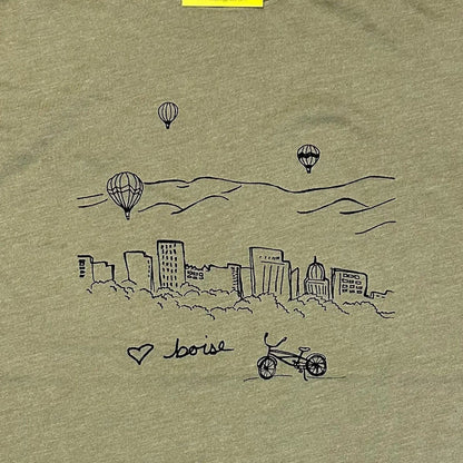 Boise Skyline with Balloons T-shirt, Eco Friendly Water based Inks