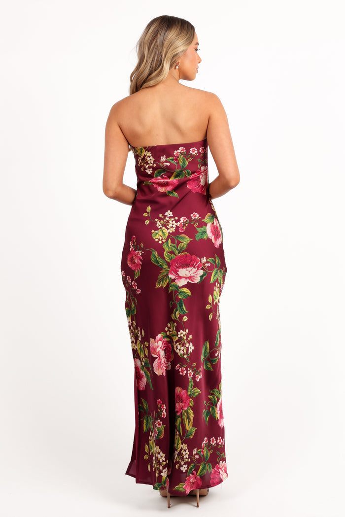 Petal and Pup USA DRESSES Bryden Maxi Strapless Dress - Burgundy Floral