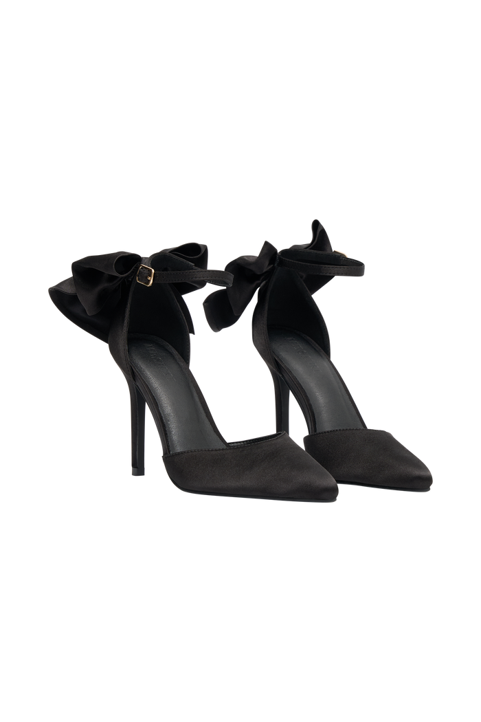 Charmed Satin Bow Heel - Black