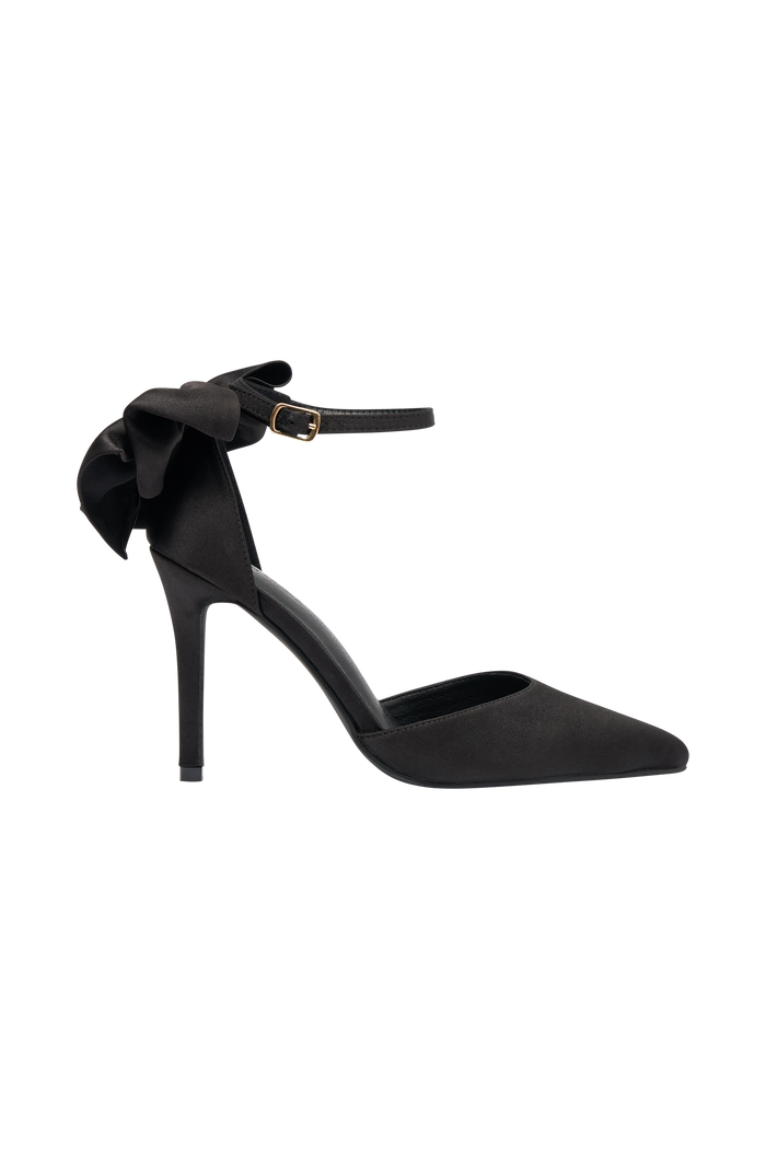 Charmed Satin Bow Heel - Black