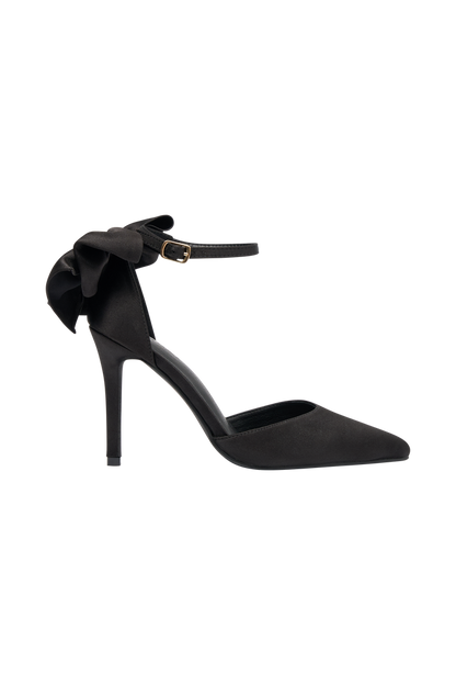 Charmed Satin Bow Heel - Black