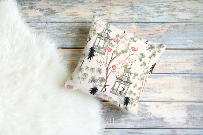 Chinoiserie Cotton Pillows Blush Pagoda