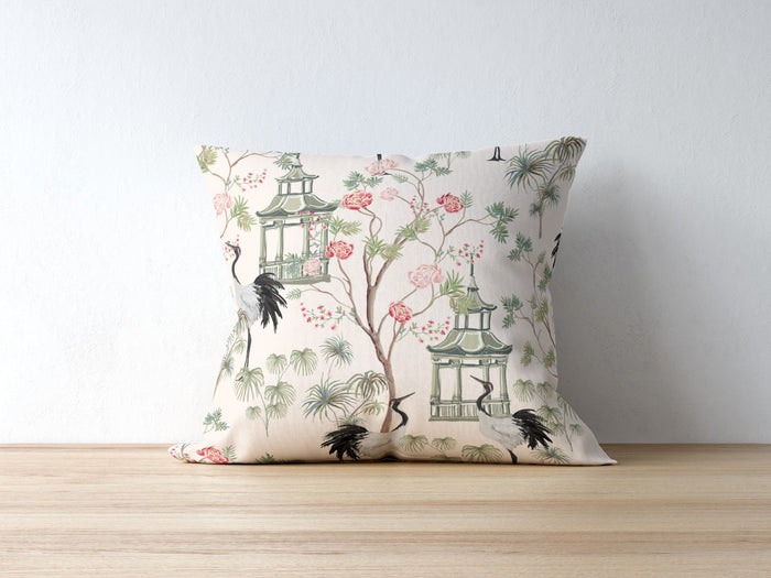 Chinoiserie Cotton Pillows Blush Pagoda
