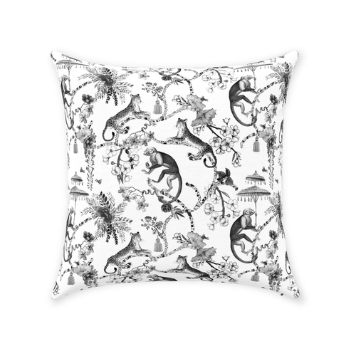 Chinoiserie Monkey Cotton Pillows Black Toile de Jouy