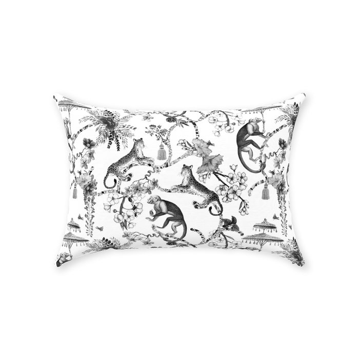 Chinoiserie Monkey Cotton Pillows Black Toile de Jouy