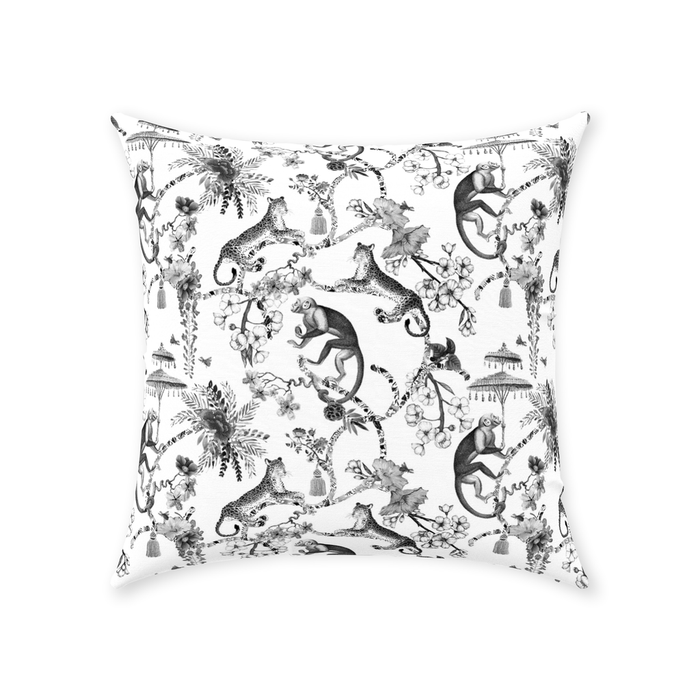 Chinoiserie Monkey Cotton Pillows Black Toile de Jouy