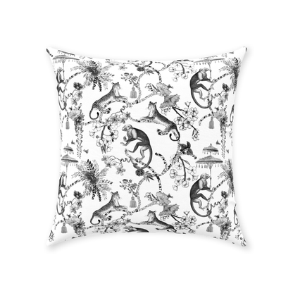 Chinoiserie Monkey Cotton Pillows Black Toile de Jouy