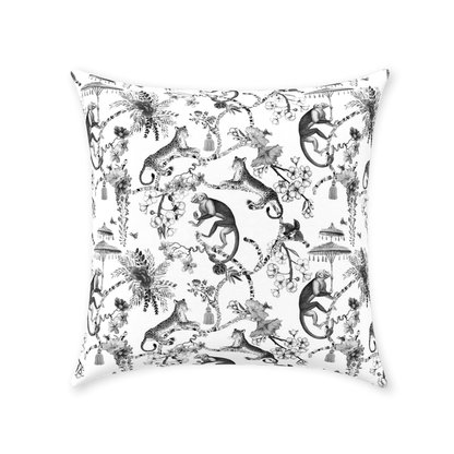 Chinoiserie Monkey Cotton Pillows Black Toile de Jouy