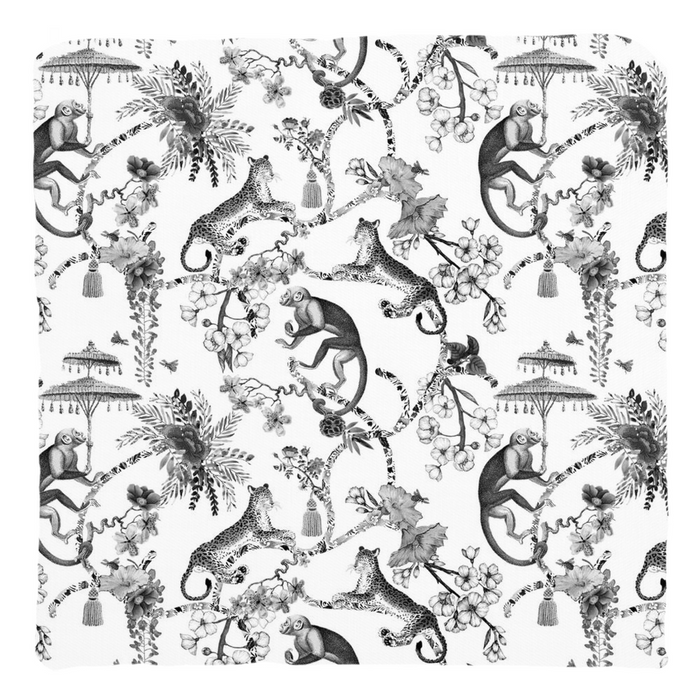 Chinoiserie Monkey Cotton Pillows Black Toile de Jouy