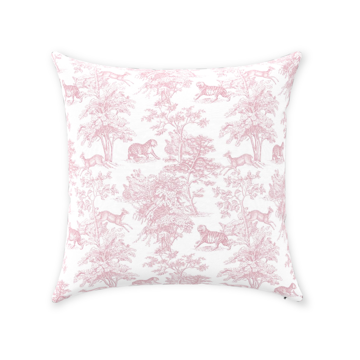 Chinoiserie Tiger Jungle Cotton Pillows Pink Toile de Jouy