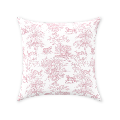 Chinoiserie Tiger Jungle Cotton Pillows Pink Toile de Jouy