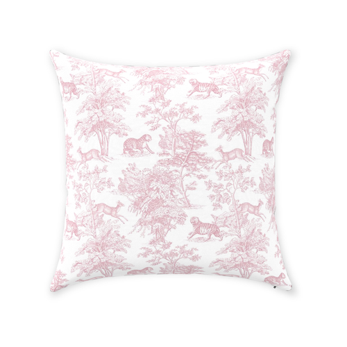 Chinoiserie Tiger Jungle Cotton Pillows Pink Toile de Jouy