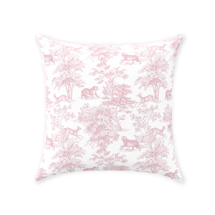 Chinoiserie Tiger Jungle Cotton Pillows Pink Toile de Jouy