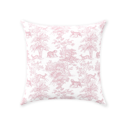Chinoiserie Tiger Jungle Cotton Pillows Pink Toile de Jouy