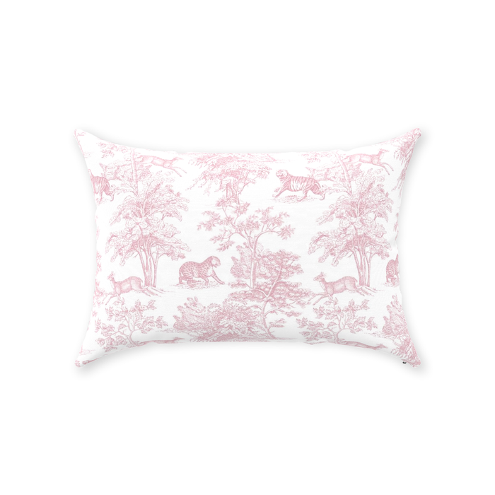 Chinoiserie Tiger Jungle Cotton Pillows Pink Toile de Jouy
