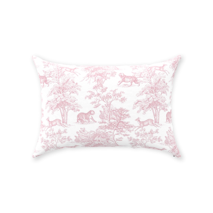 Chinoiserie Tiger Jungle Cotton Pillows Pink Toile de Jouy