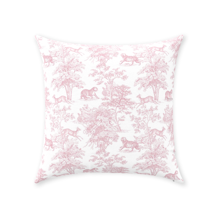 Chinoiserie Tiger Jungle Cotton Pillows Pink Toile de Jouy