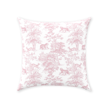 Chinoiserie Tiger Jungle Cotton Pillows Pink Toile de Jouy