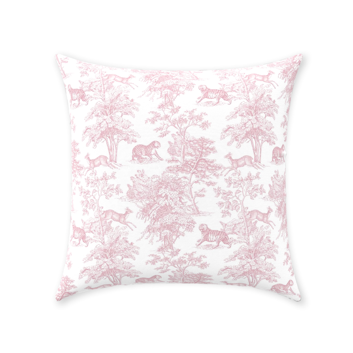 Chinoiserie Tiger Jungle Cotton Pillows Pink Toile de Jouy