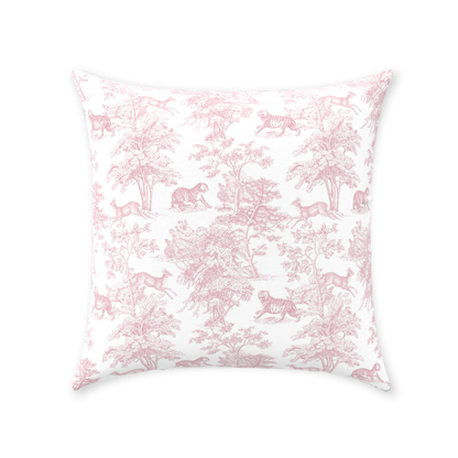 Chinoiserie Tiger Jungle Cotton Pillows Pink Toile de Jouy
