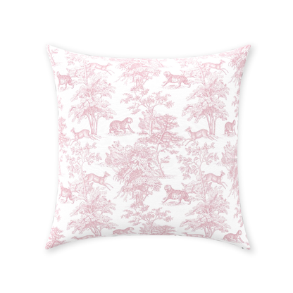 Chinoiserie Tiger Jungle Cotton Pillows Pink Toile de Jouy