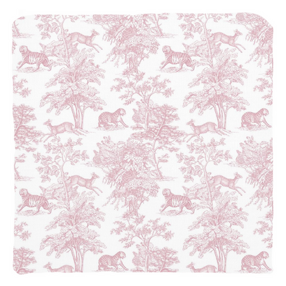 Chinoiserie Tiger Jungle Cotton Pillows Pink Toile de Jouy