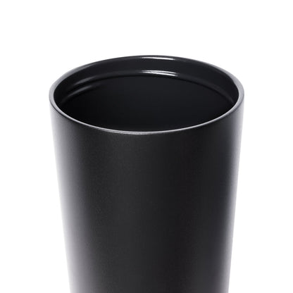 Matte black tumbler with glossy black interior rim on neutral background