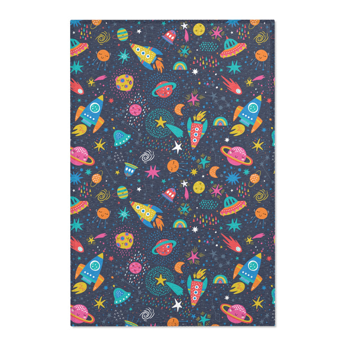 Colorful Cosmic Space Rockets Nursery Rug Play Mat