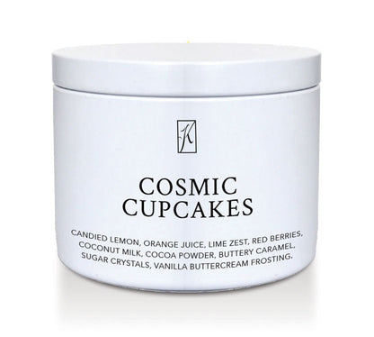 Candle Tin of 'Cosmic Cupcakes' Scented candle with a white background by Kringle Candle