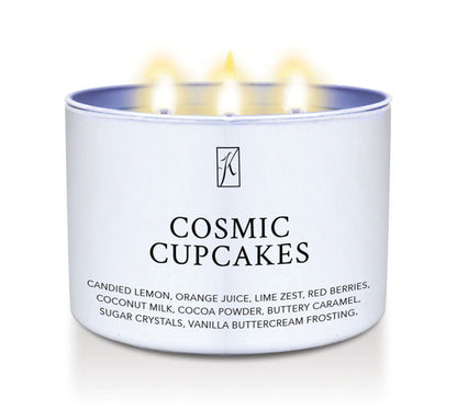 Candle Tin of 'Cosmic Cupcakes' Scented candle with a white background by Kringle Candle