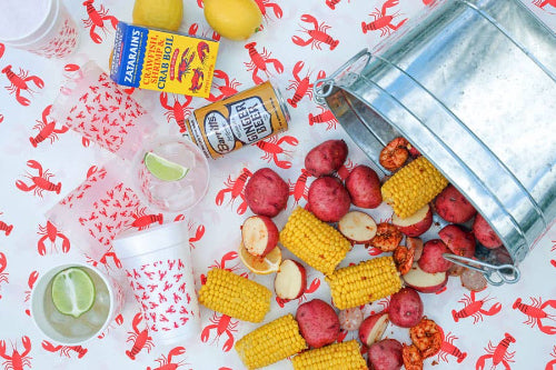 Two Funny Girls Crawfish/Lobster Boil Wax-Backed Paper Table Cover